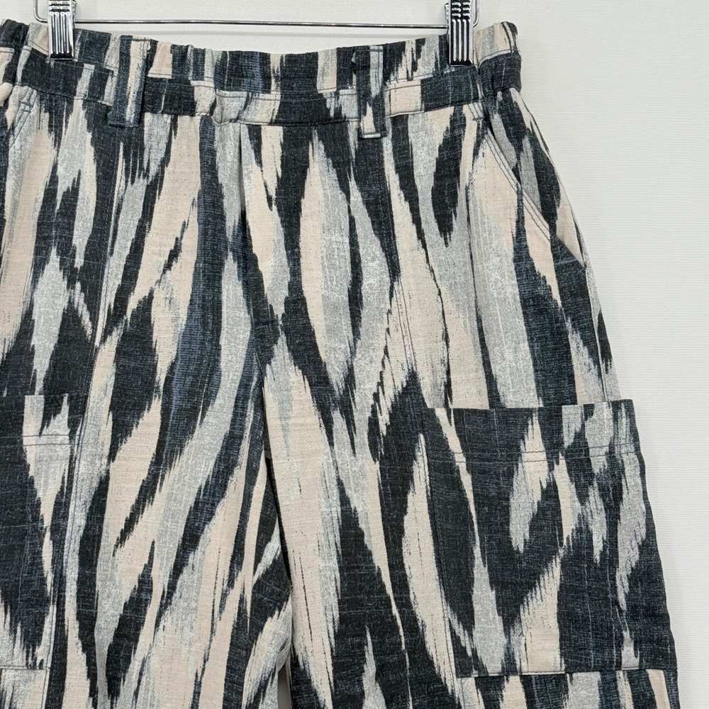 Democracy Wide Leg Crop Pants Womens Small Gray Ikat Boho Culottes Travel Flowy - Picture 2 of 11